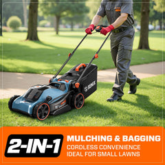 2X2 40V Max* 15" Cordless Electric Push Lawn Mower 2-in-1 Bagging & Mulching, Brushless (2 4.0 Ah Batteries & Charger Included)