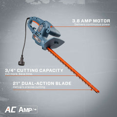 3.8 Amp 21" Corded Electric Hedge Trimmer | Hedge Trimmers | SENIX Tools