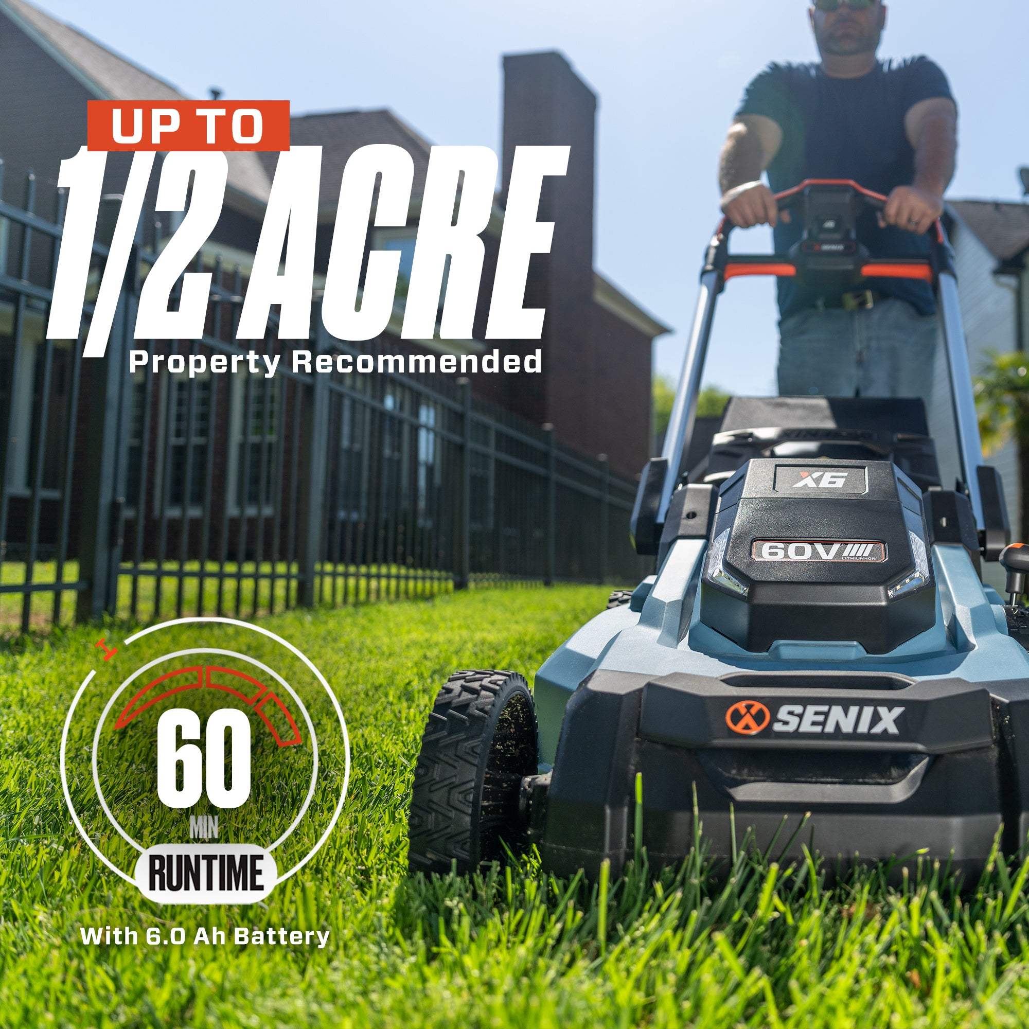 X6 60V Max* 21" Cordless Push Lawn Mower, Brushless (6.0 Ah Battery & | Lawn Mowers | SENIX Tools