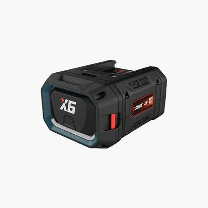 Black Senix X6 60V 8.0Ah rechargeable power tool battery with rugged design