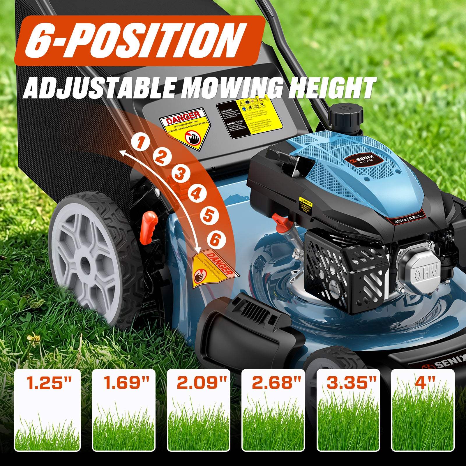 SENIX 201cc Gas Lawn Mower, 22" Single-Speed Self-Propelled Mower