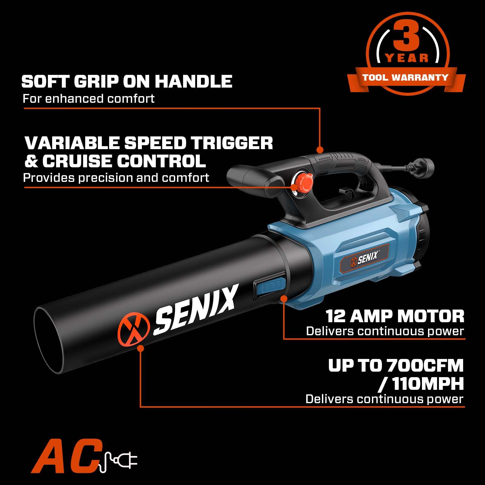 12 Amp Corded Electric Leaf Blower