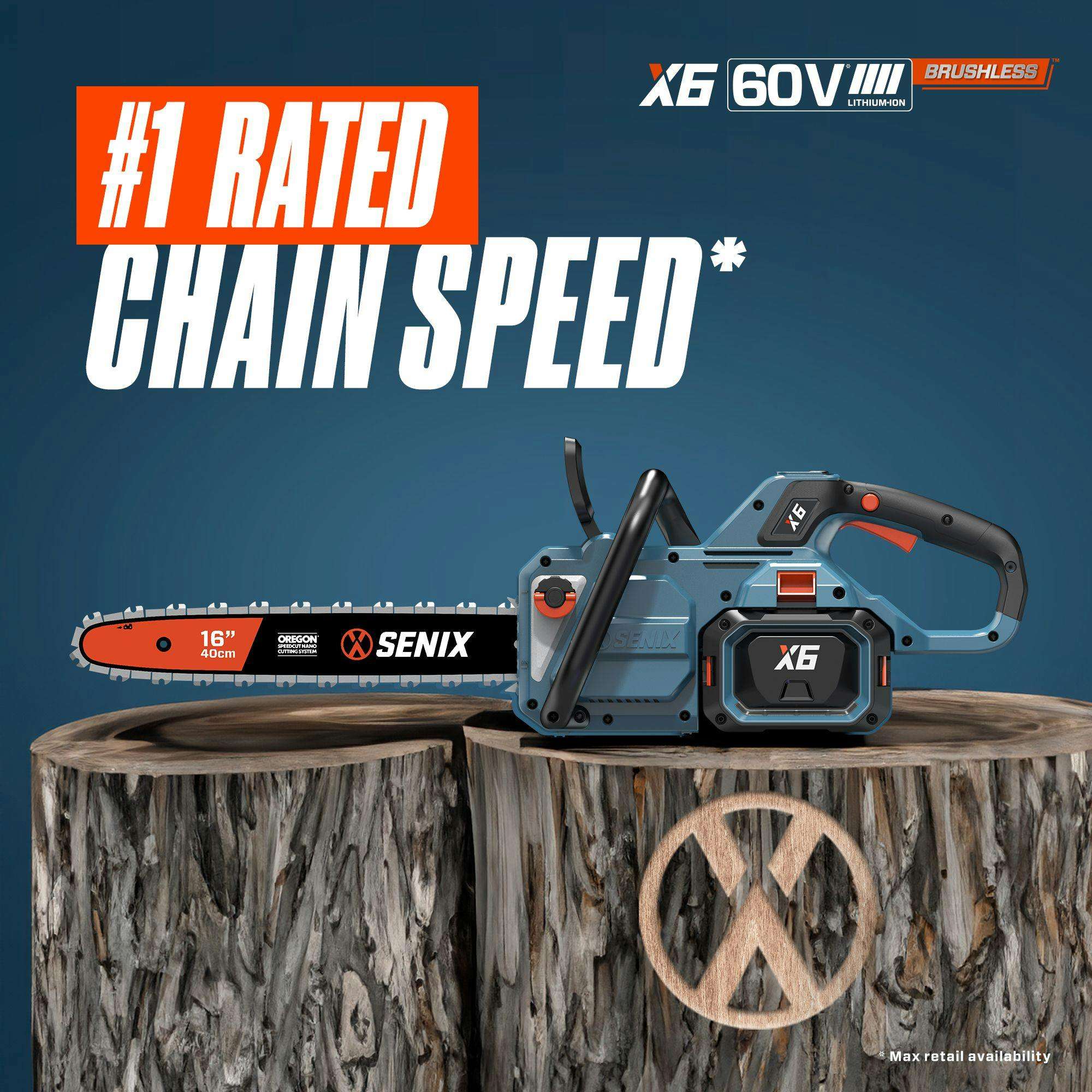 X6 60V Max 16" Cordless Chainsaw, Brushless (Battery & Charger Included | Chainsaws | SENIX Tools
