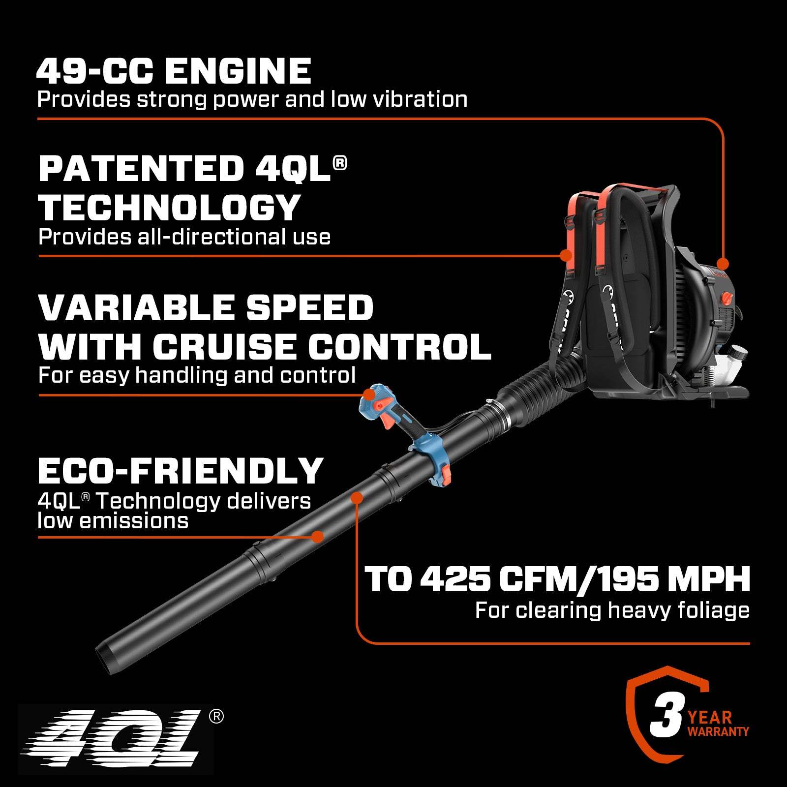 4QL® 49cc 4-Cycle Gas Backpack Leaf Blower