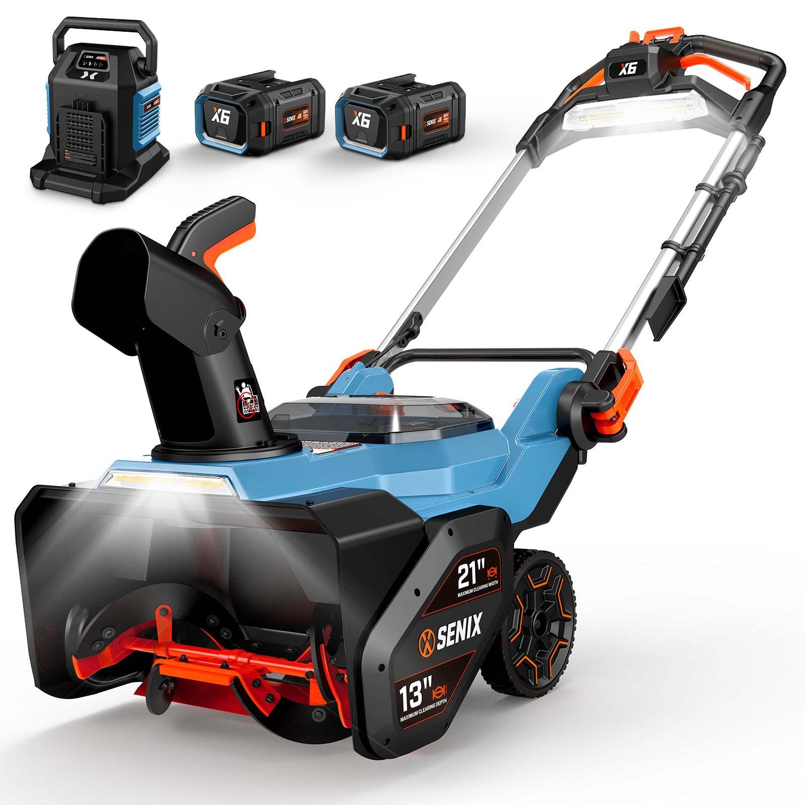 SENIX X6 60V Fall & Winter Cleanup Combo Kit – 21" Snow Blower & 810 CFM Leaf Blower