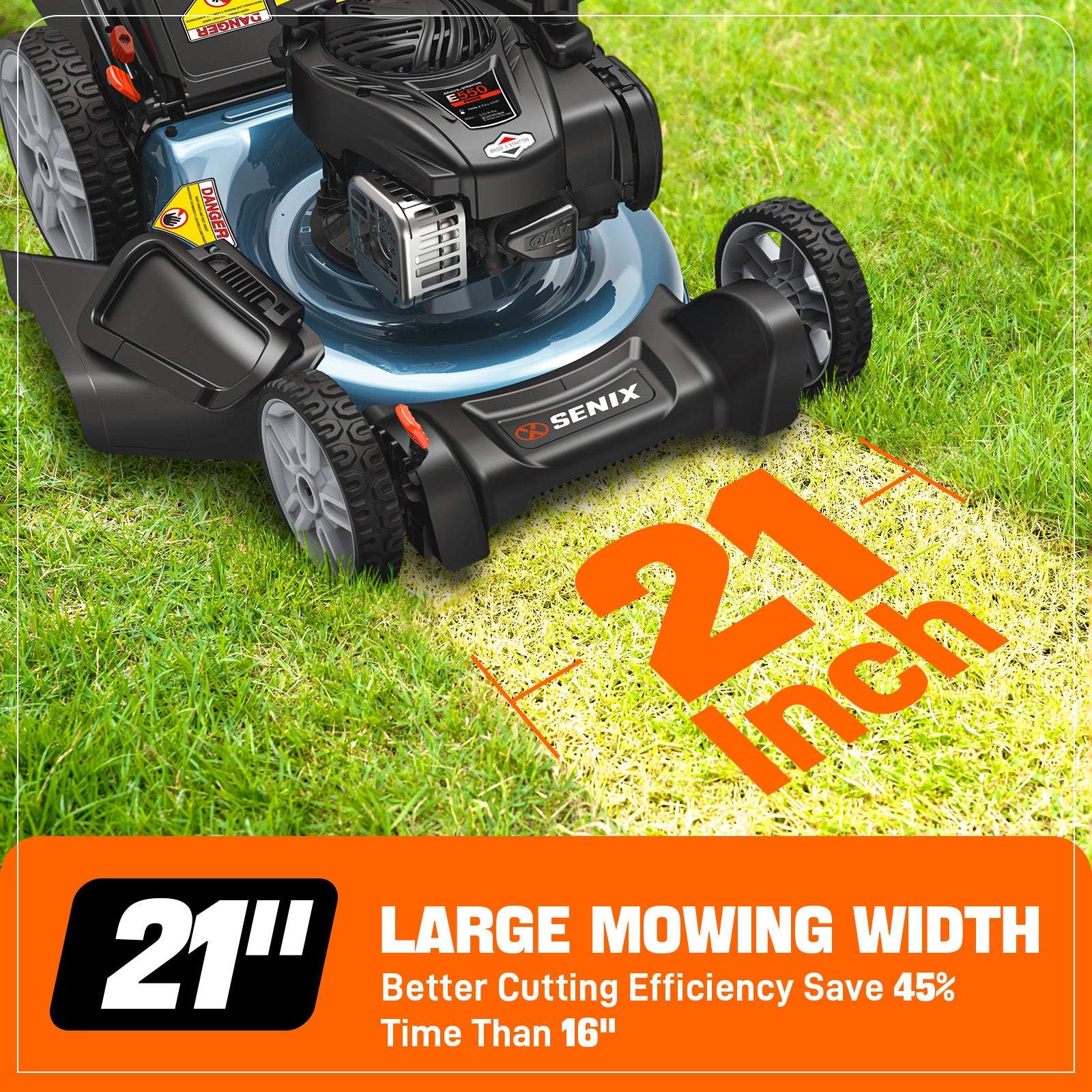 SENIX 21" 140cc Briggs & Stratton Engine Gas Push Lawn Mower | SENIX Tools
