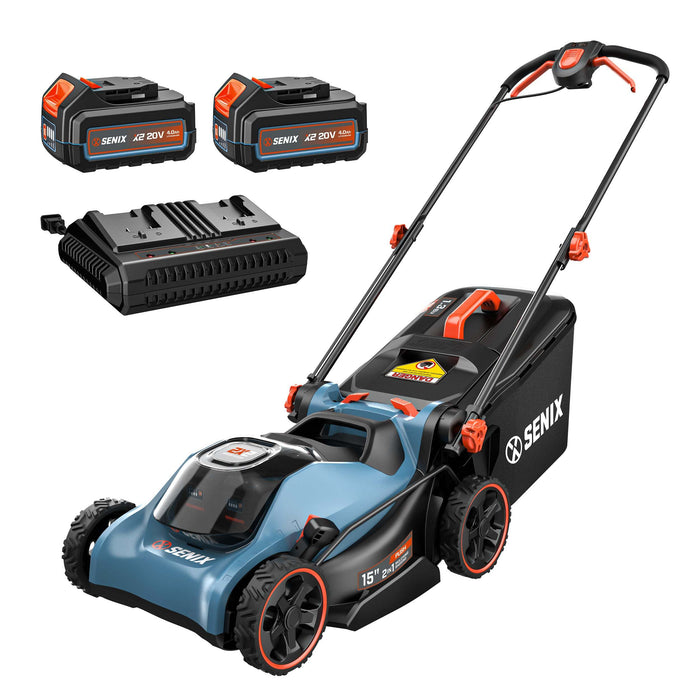 2X2 40V Max* 15" Cordless Electric Push Lawn Mower 2-in-1 Bagging & Mulching, Brushless (2 4.0 Ah Batteries & Charger Included)