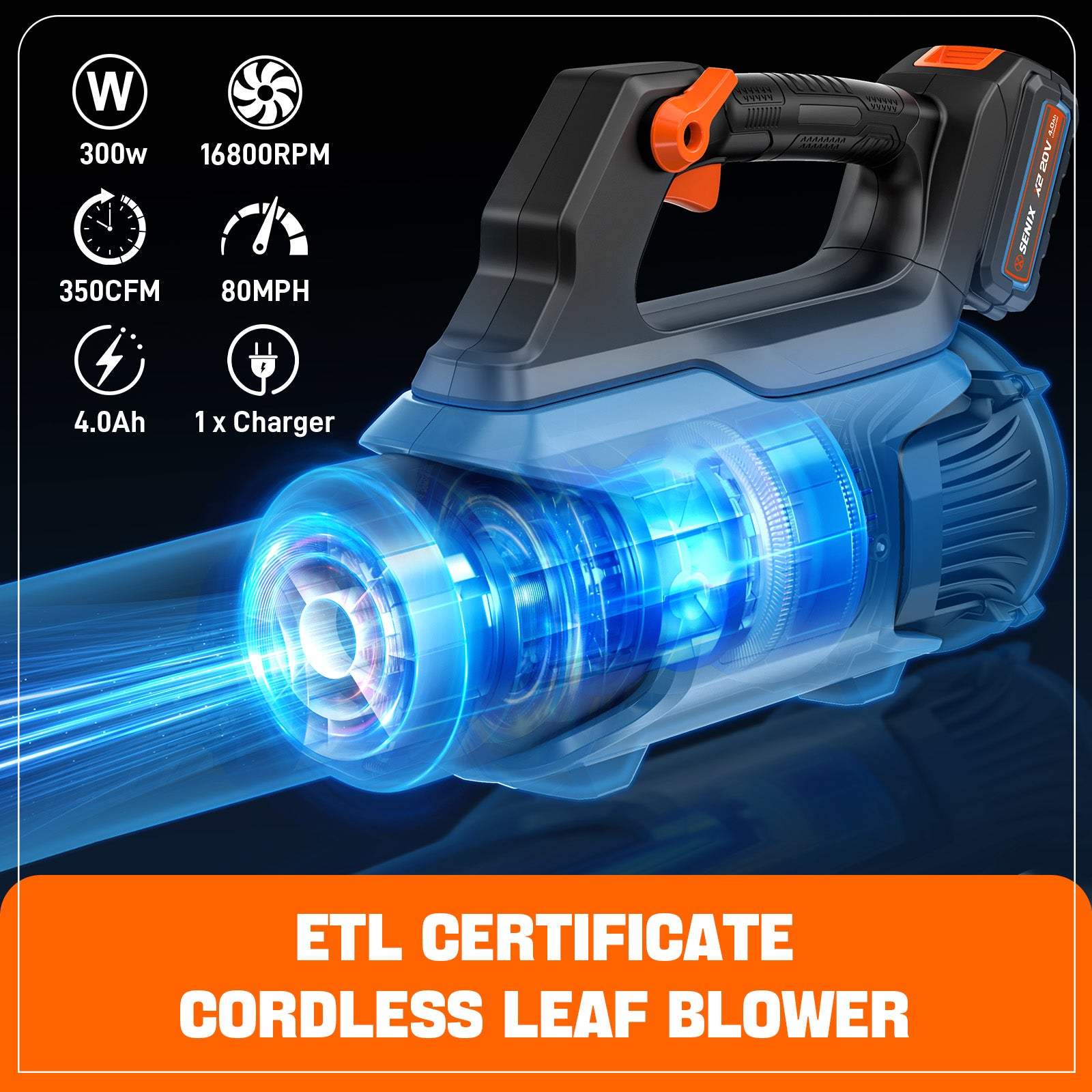 X2 20V Max* Cordless Leaf Blower (4.0 Ah Battery & Charger Included) | Leaf Blowers | X2 20V Max Cordless Leaf Blower | SENIX Tools