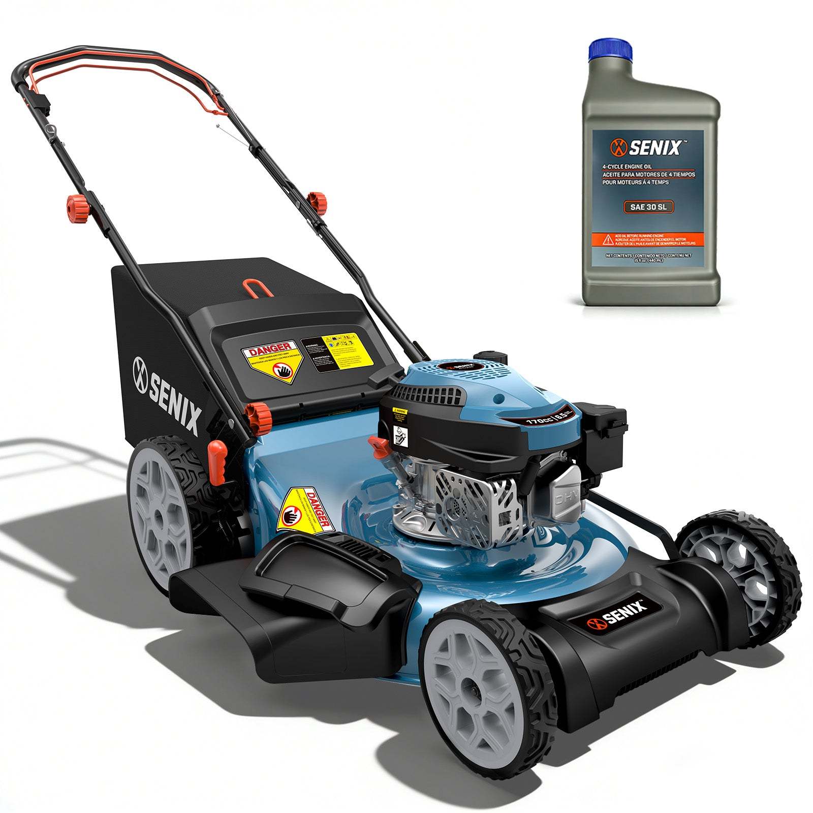 SENIX 22" Self-Propelled Gas Lawn Mower with 170cc OHV 4-Cycle Engine, 3-in-1 Walk-Behind Mower, 6-Position Height Adjustment