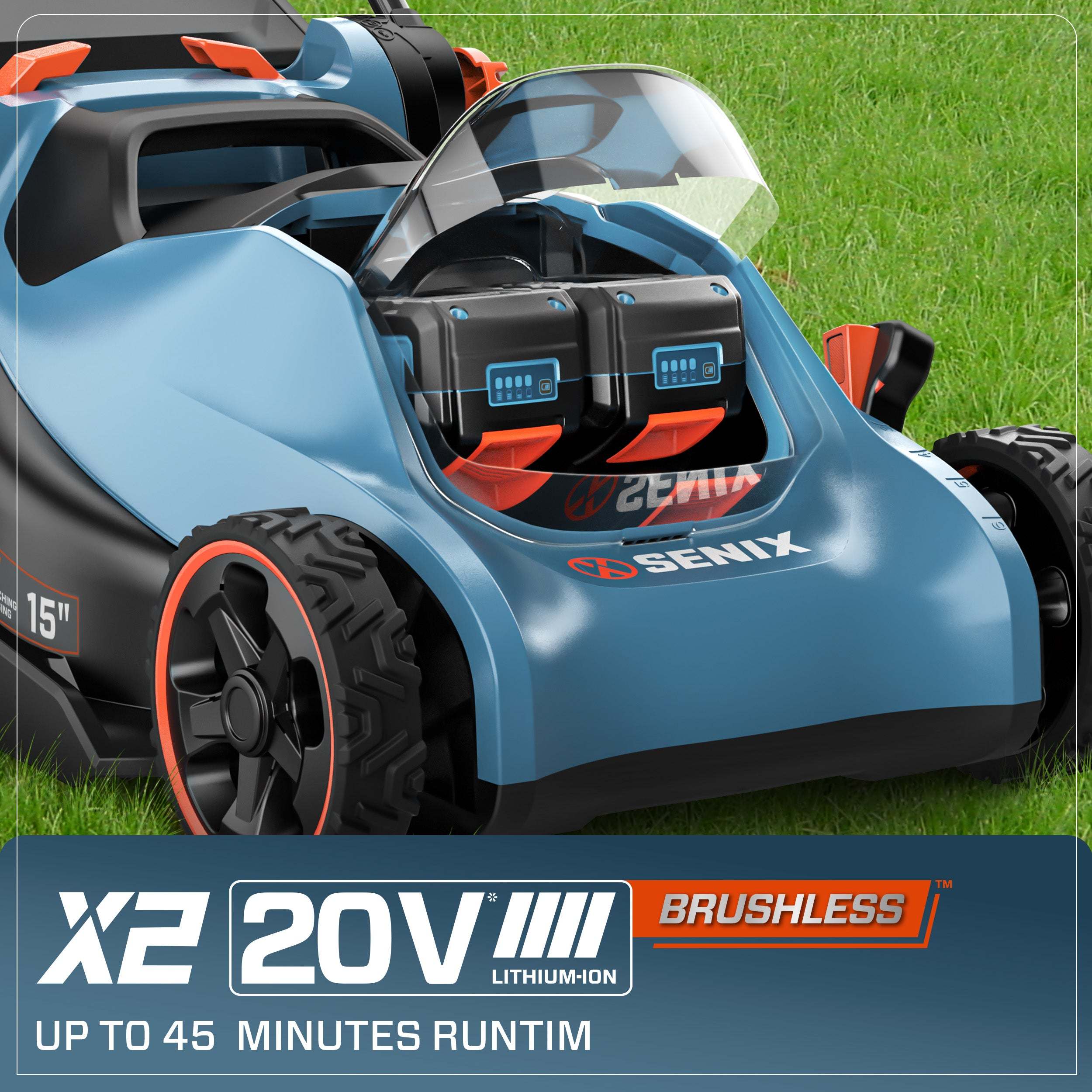 2X2 40V Max* 15" Cordless Electric Push Lawn Mower 2-in-1 Bagging & Mulching, Brushless (2 4.0 Ah Batteries & Charger Included)