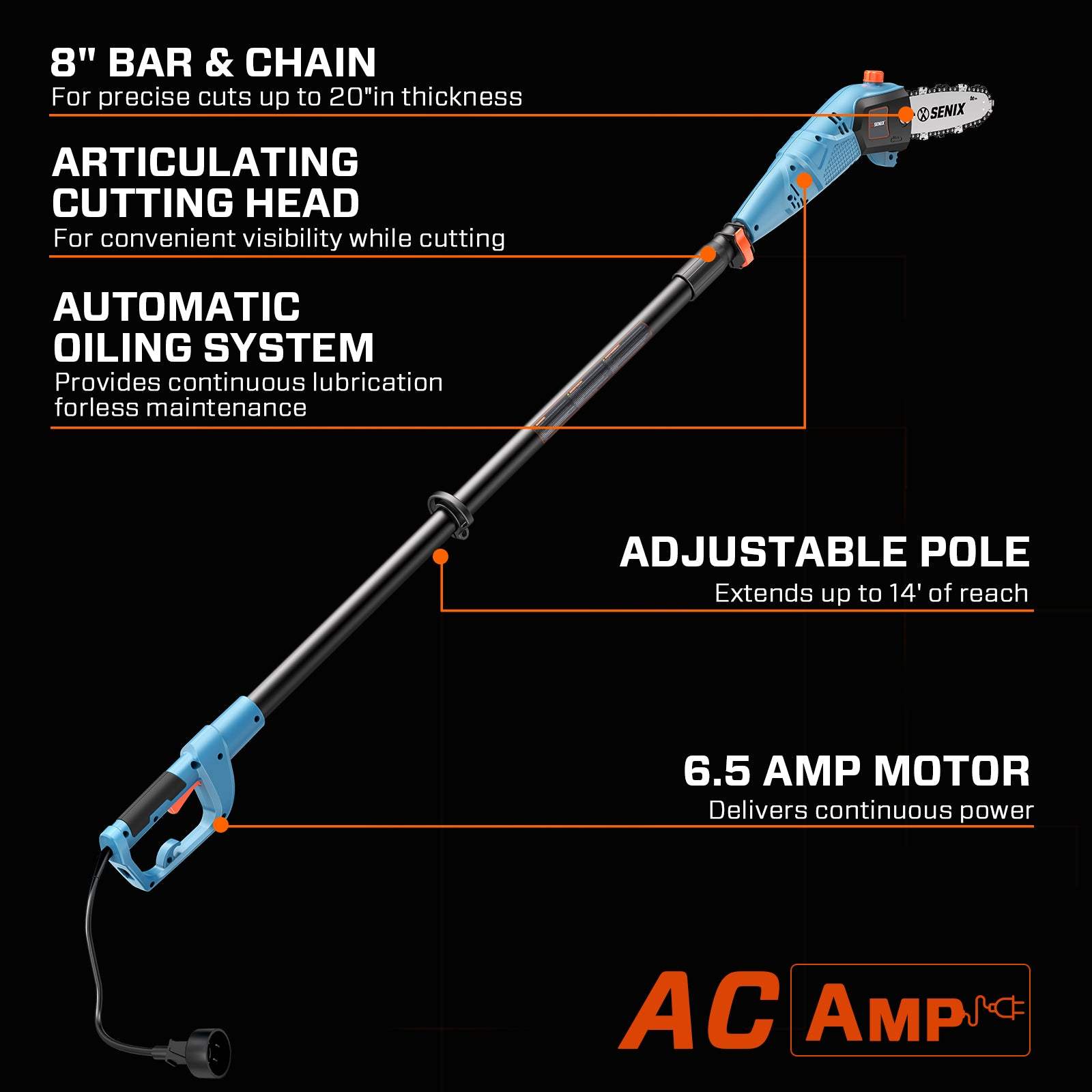 6.5 Amp 8" Corded Electric Pole Saw