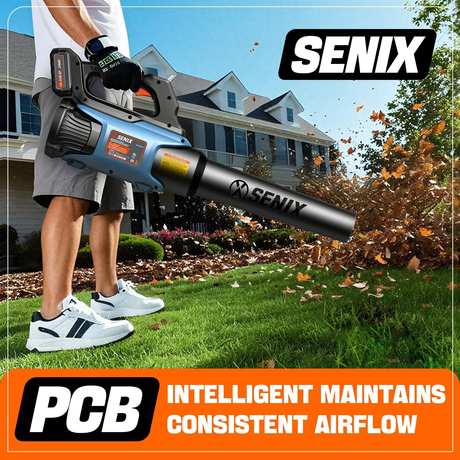 X2 20V Max* Cordless Leaf Blower, Brushless (5.0 Ah Battery & Charger  | Leaf Blowers | X2 20V Max* Cordless Leaf Blower | SENIX Tools