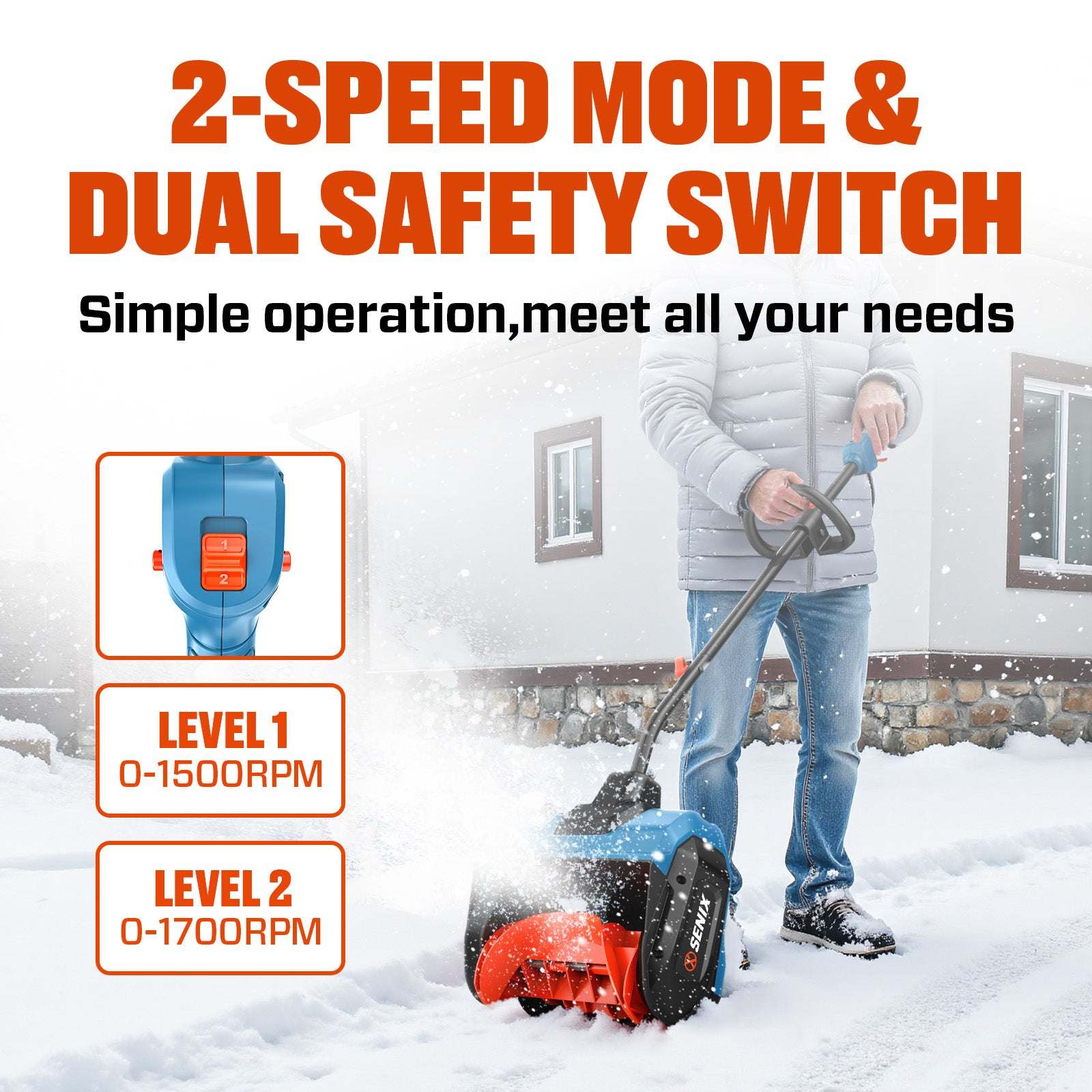 SENIX 2X2 40V Fall & Winter Cleanup Combo Kit – 13" Snow Shovel & 700 CFM Leaf Blower & Short Tube