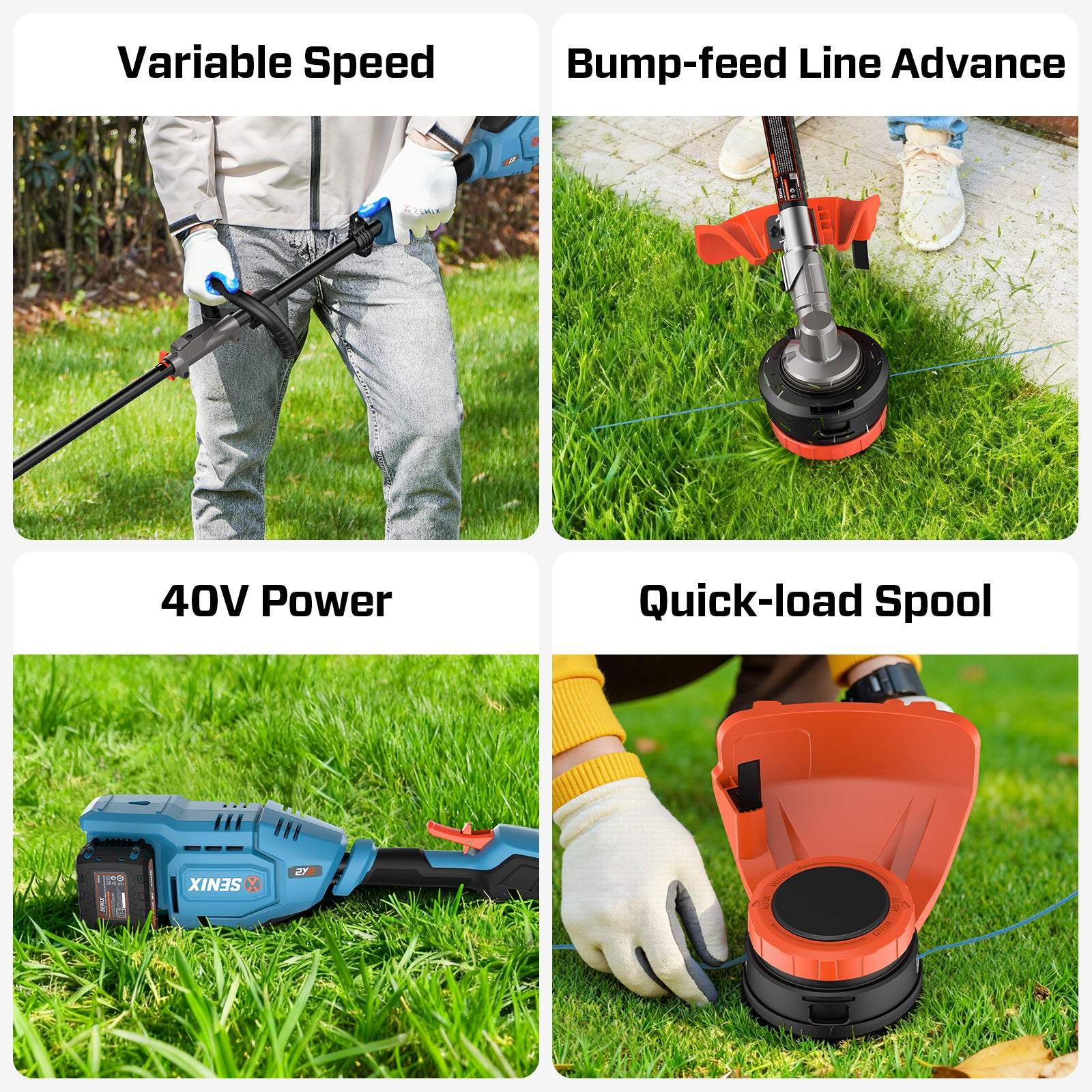 SENIX 40V 14" Cordless Brushless String Trimmer, GTX2-M4