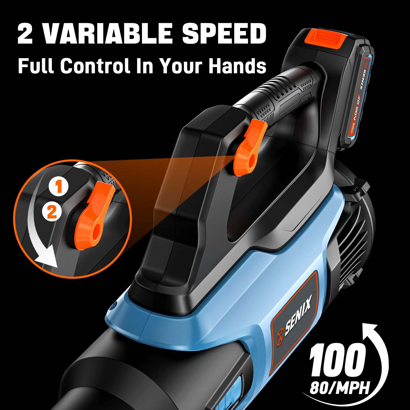 X2 20V Max* Cordless Leaf Blower, Brushless (5.0 Ah Battery & Charger  | Leaf Blowers | X2 20V Max* Cordless Leaf Blower | SENIX Tools
