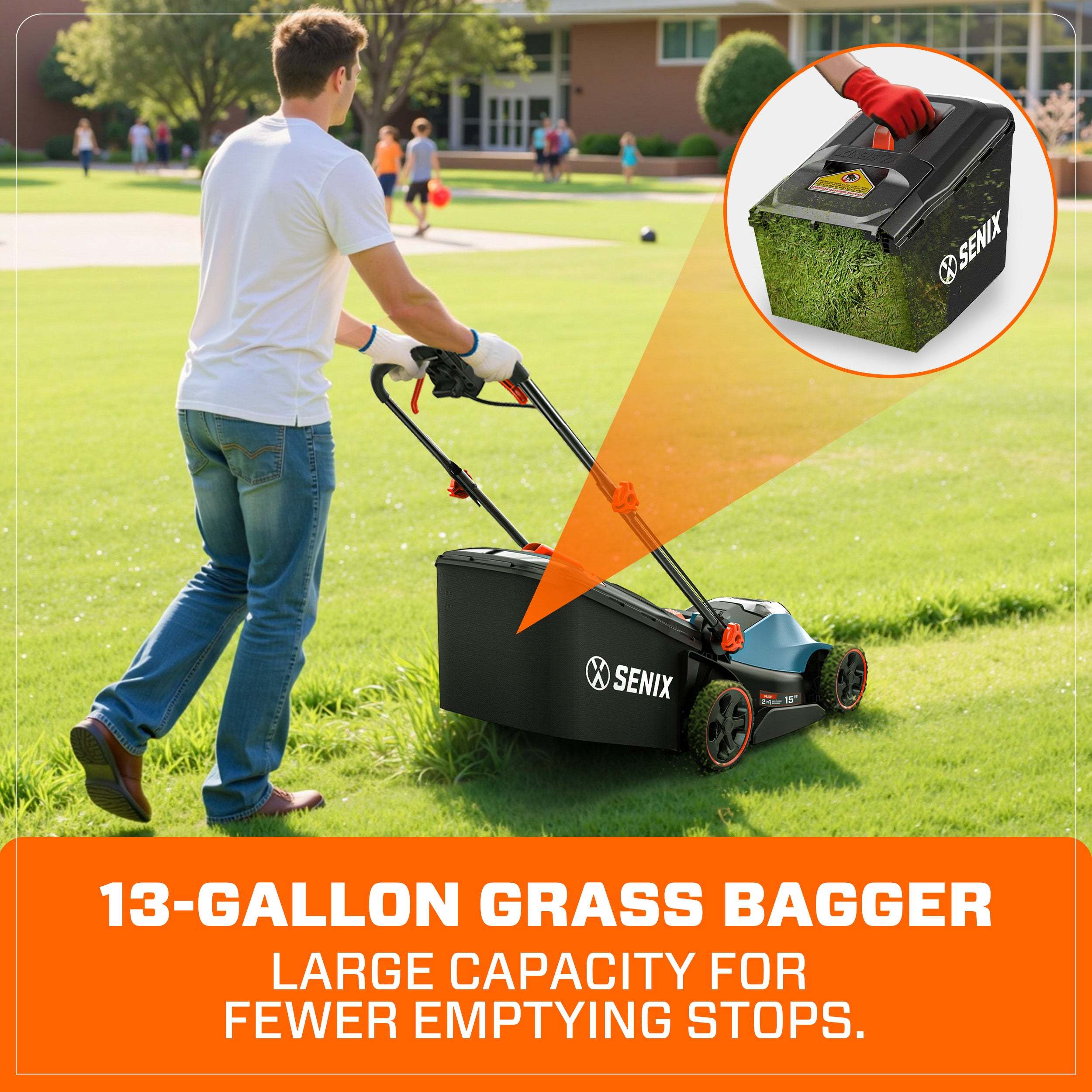 2X2 40V Max* 15" Cordless Electric Push Lawn Mower 2-in-1 Bagging & Mulching, Brushless (2 4.0 Ah Batteries & Charger Included)