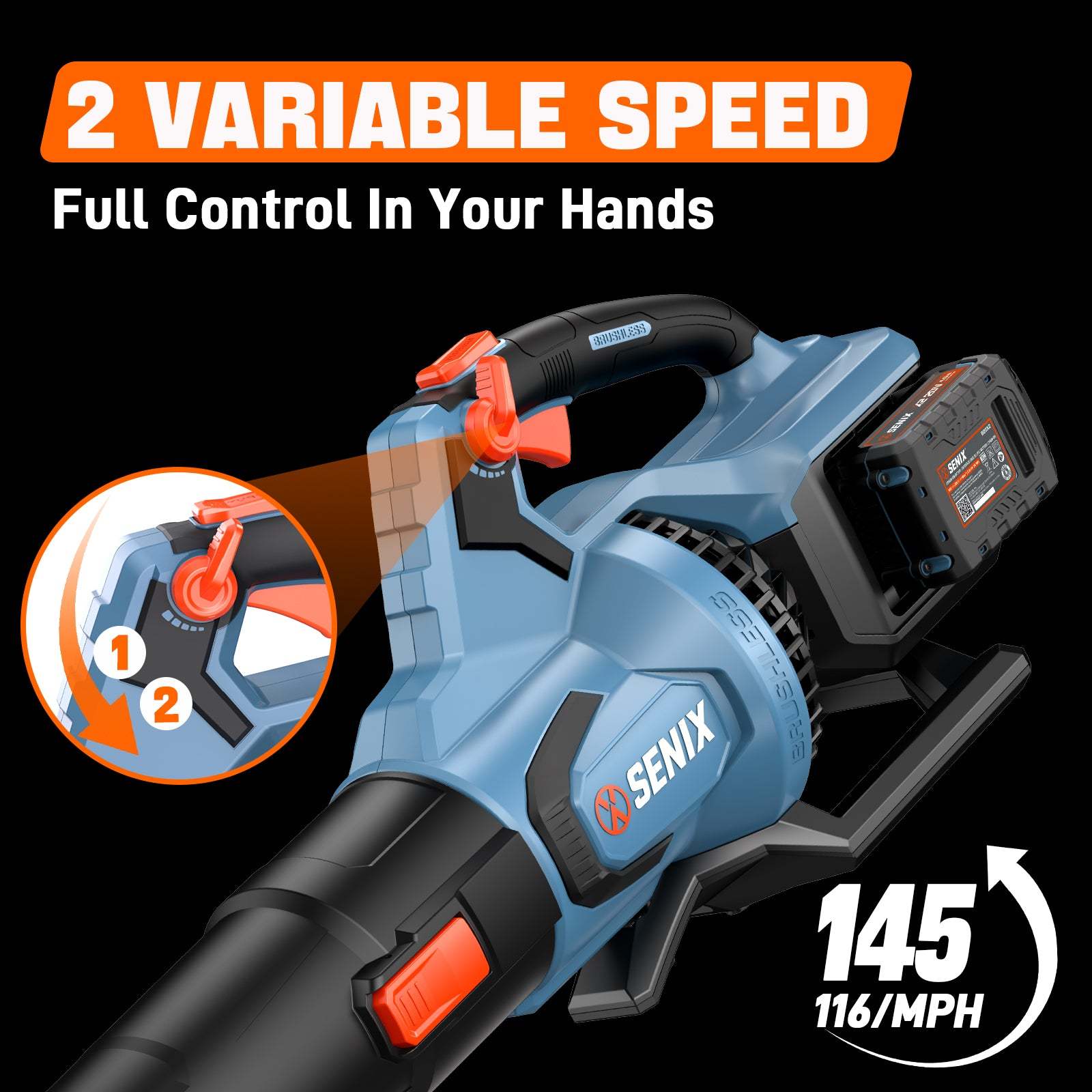2X2 40V Max* Cordless Leaf Blower, Brushless (2 4.0 Ah Batteries & Cha | Leaf Blowers | SENIX Tools