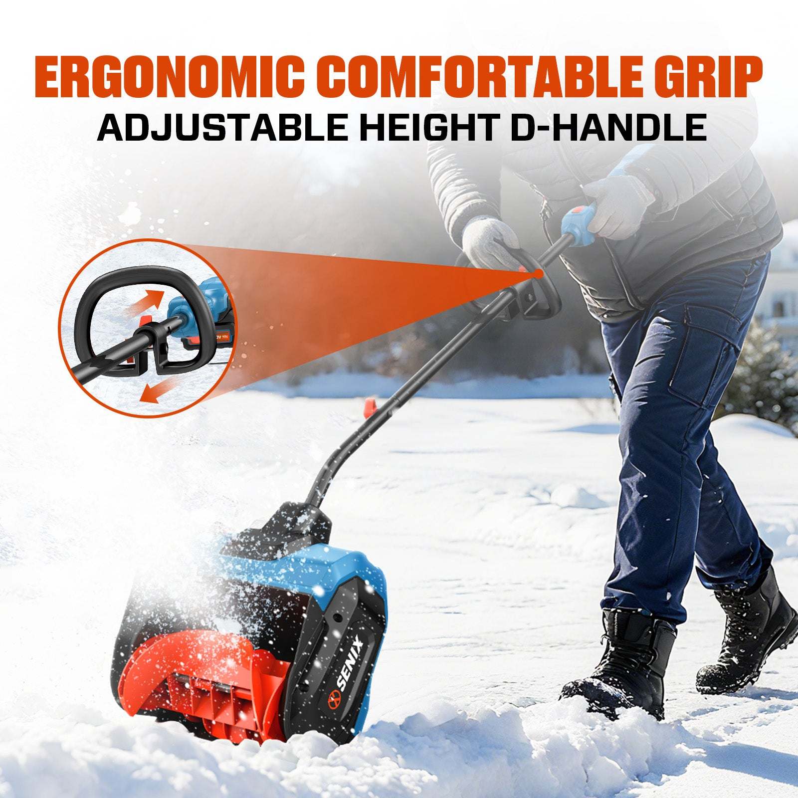 SENIX 2X2 40V Fall & Winter Cleanup Combo Kit – 13" Snow Shovel & 700 CFM Leaf Blower & Short Tube
