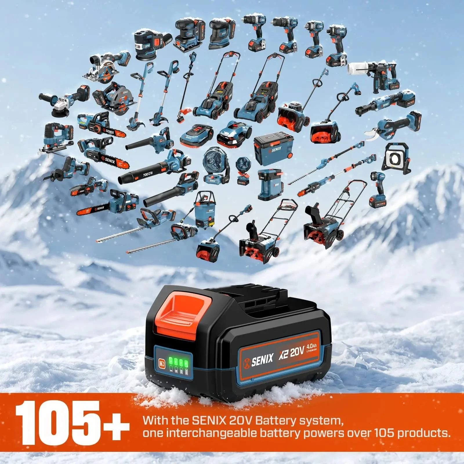 SENIX 2X2 40V Max 18" Cordless Snow Blower, Brushless 2*5.0 Ah Batteries & Dual-Port Charger Included