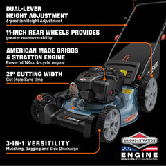 SENIX 21" 140cc Briggs & Stratton Engine Gas Push Lawn Mower | SENIX Tools
