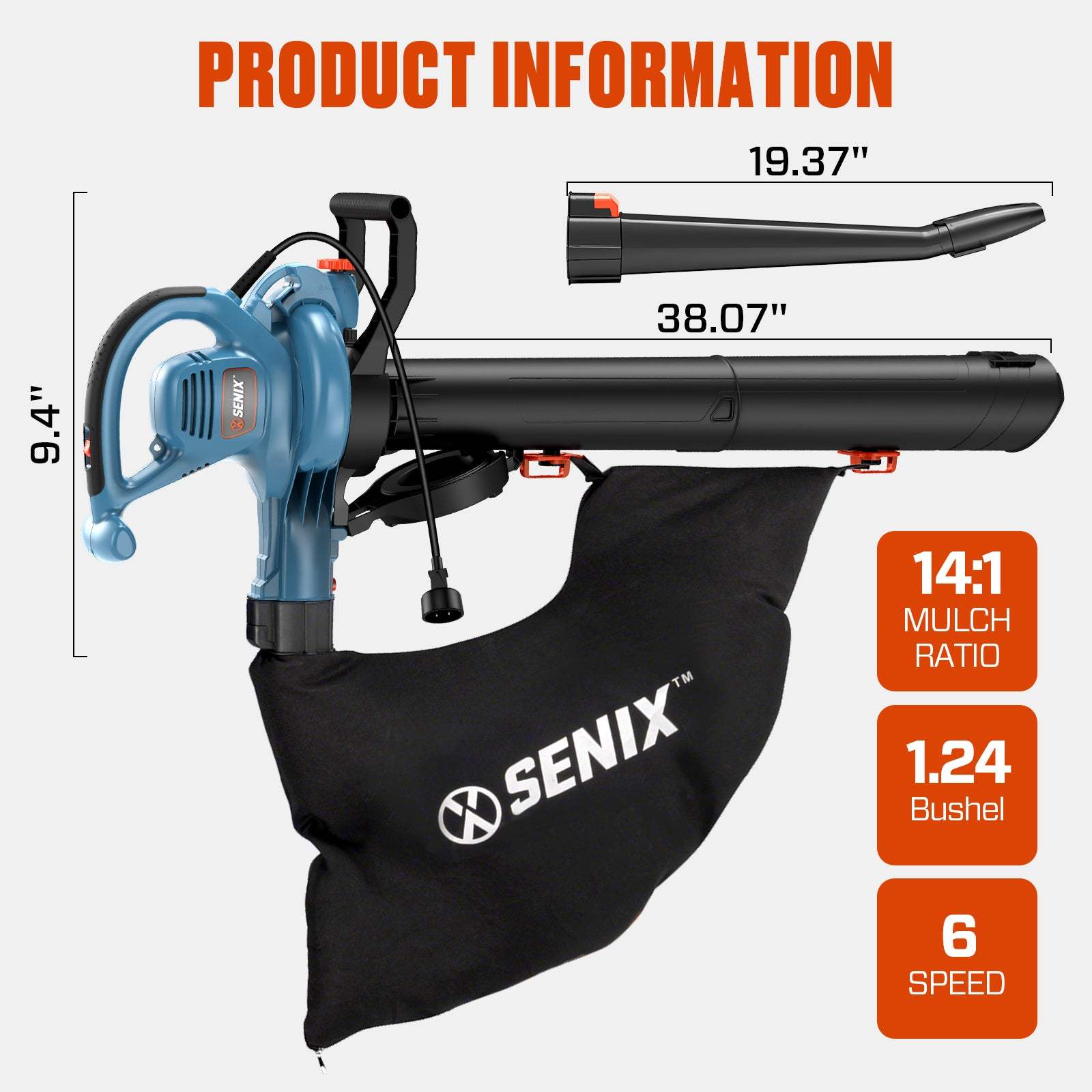 12 Amp Corded Electric 3-in-1 Leaf Blower, Vacuum, and Mulcher