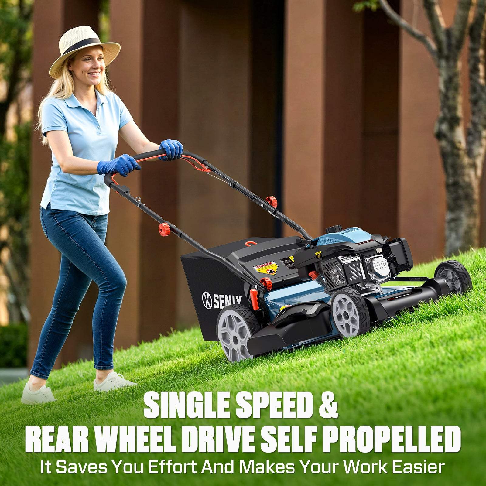 SENIX 201cc Gas Lawn Mower, 22" Single-Speed Self-Propelled Mower