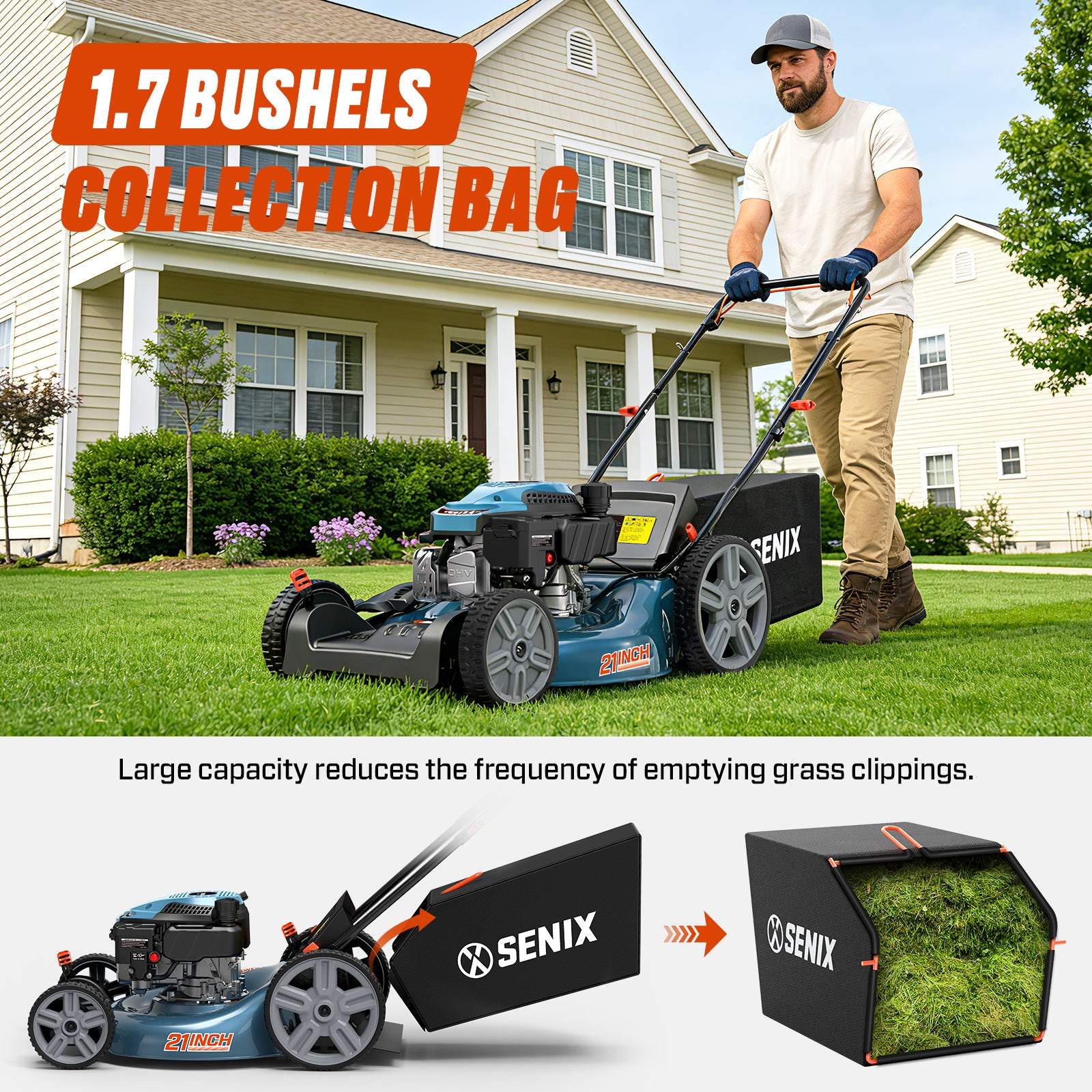 21'' Self-Propelled Gas Lawn Mower, 170 cc 4-Cycle Engine 3.8 HP, 3-in-1 (Bagging/Mulching/Side Discharge) LSSG-M10