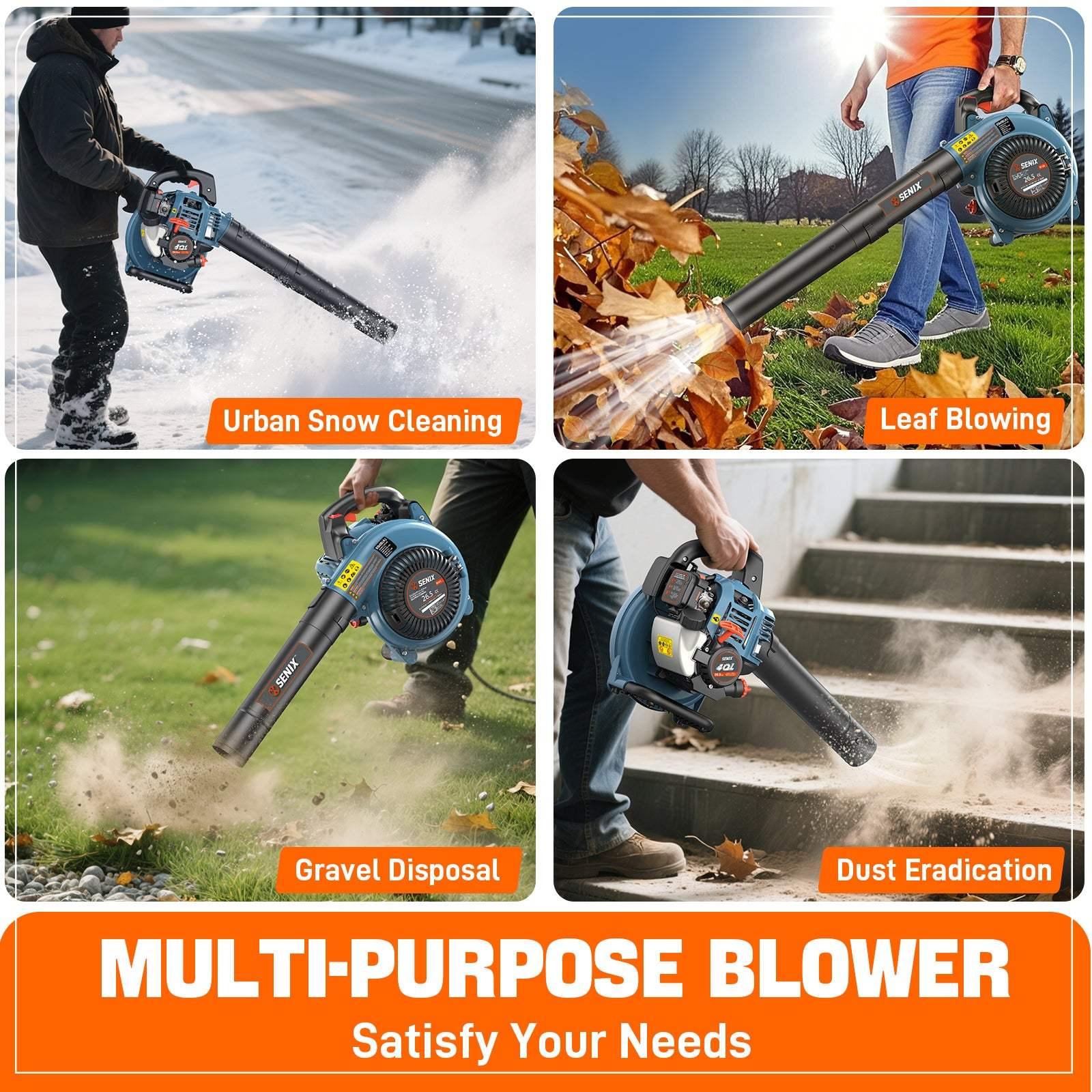 Multi-purpose blower used for urban snow cleaning, leaf blowing, gravel disposal, and dust eradication