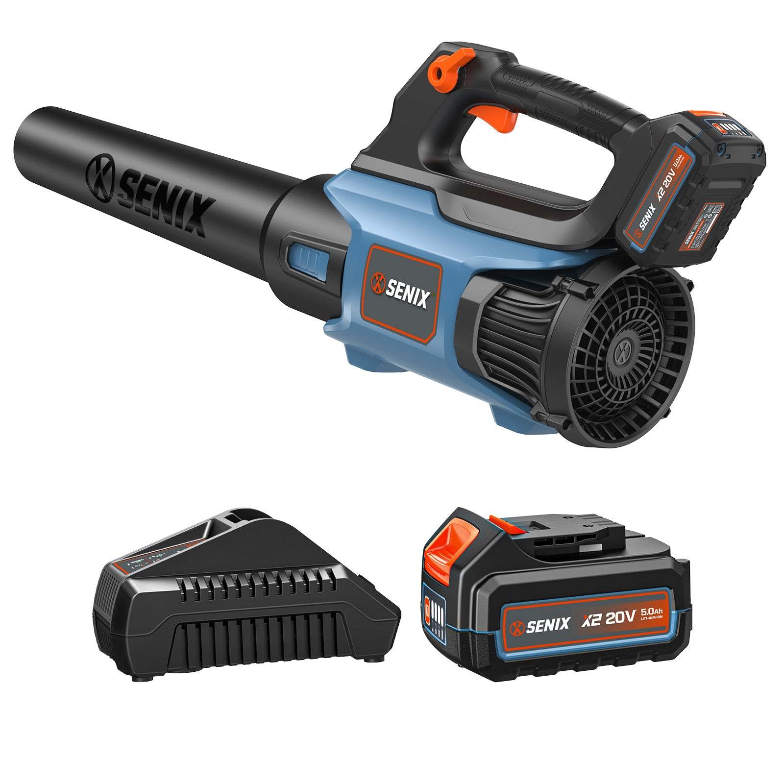 X2 20V Max* Cordless Leaf Blower, Brushless (5.0 Ah Battery & Charger  | Leaf Blowers | X2 20V Max* Cordless Leaf Blower | SENIX Tools