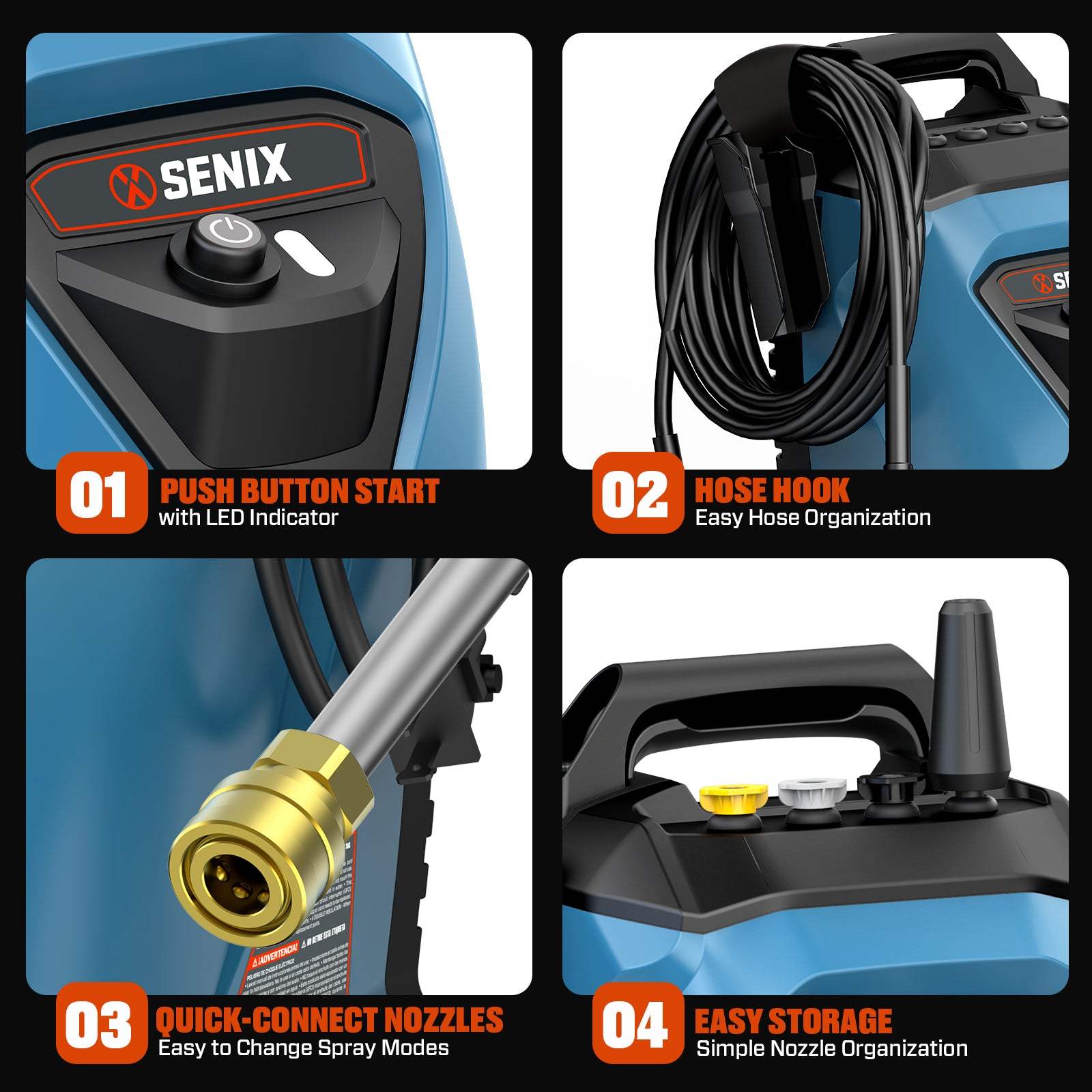 SENIX 2000 PSI Electric Pressure Washer, 1.2 GPM Compact Power Cleaner with 4 Quick-Connect Nozzles