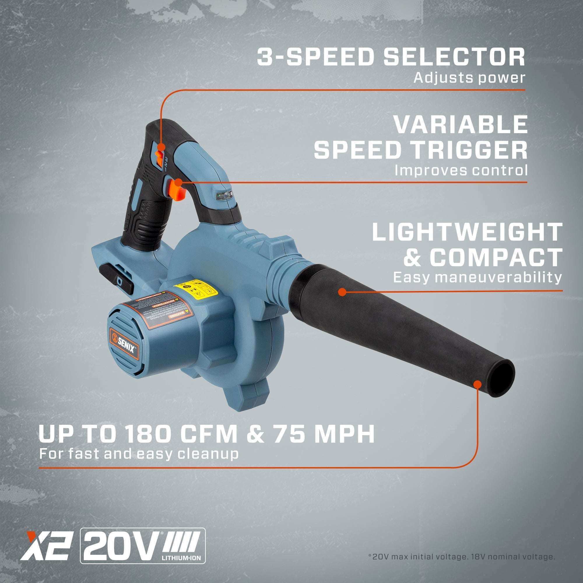 X2 20V Max Cordless Jobsite Blower (Battery & Charger Included) | Leaf Blowers | SENIX Tools