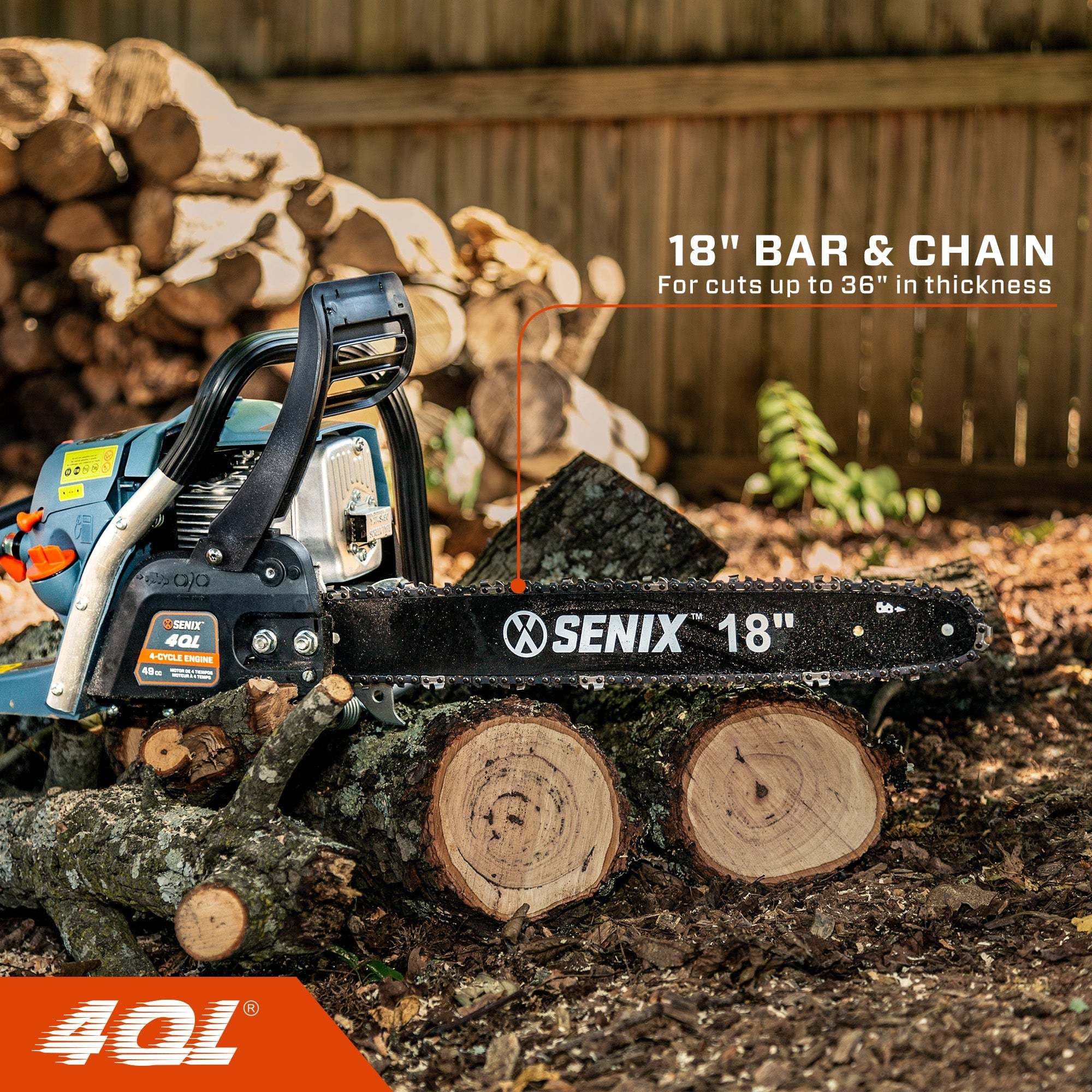 4QL® 49cc 4-Cycle 18" Gas Chainsaw with Oregon Bar and Chain | Chainsaws | SENIX Tools