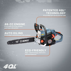 4QL® 46cc 4-Cycle 16" Gas Chainsaw with Oregon Bar and Chain | Chainsaws | SENIX Tools