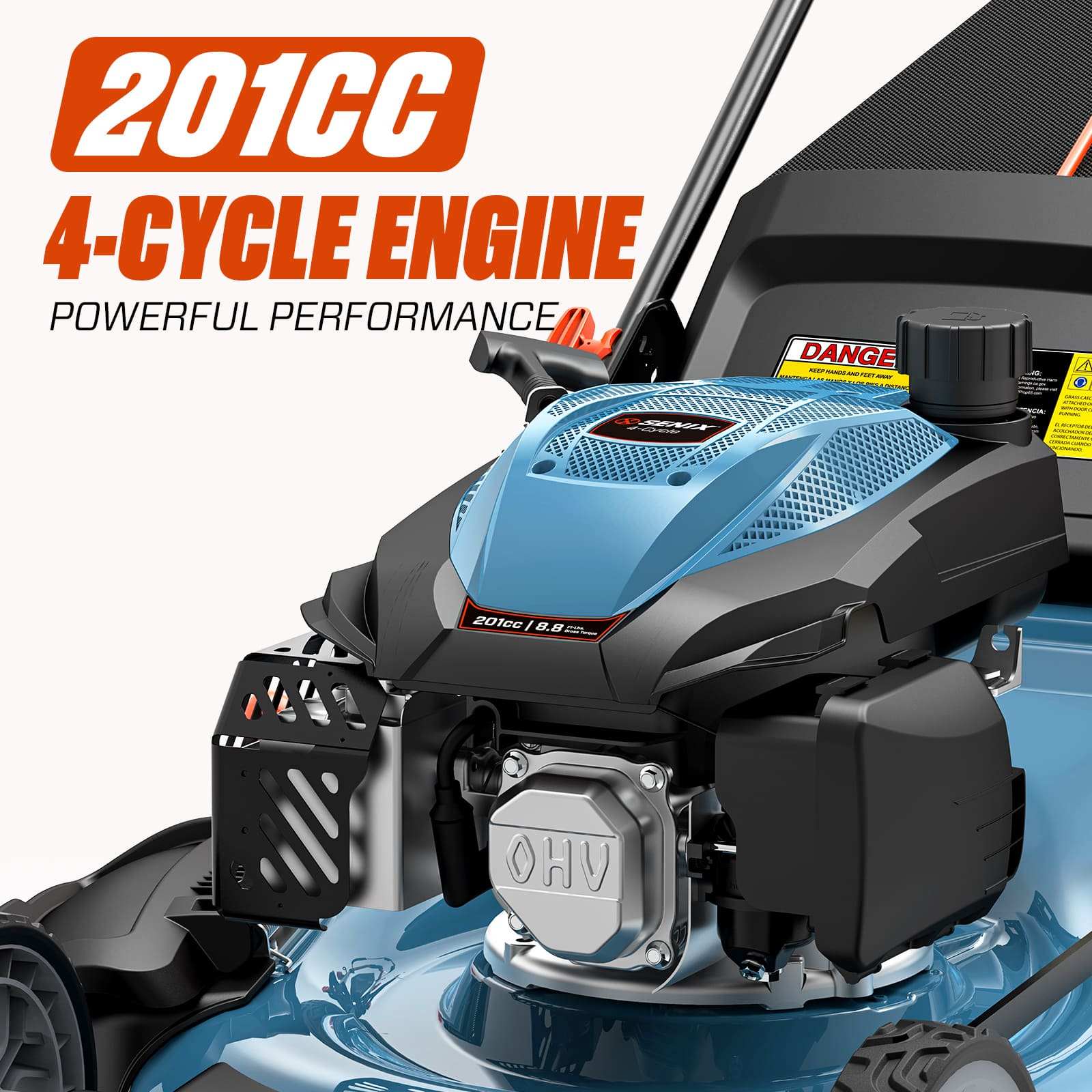 22" 201cc Gas Lawn Mower, Variable Speed Rear Wheel Self-Propelled Mower, 3-in-1 Mulching, Bagging, Discharging