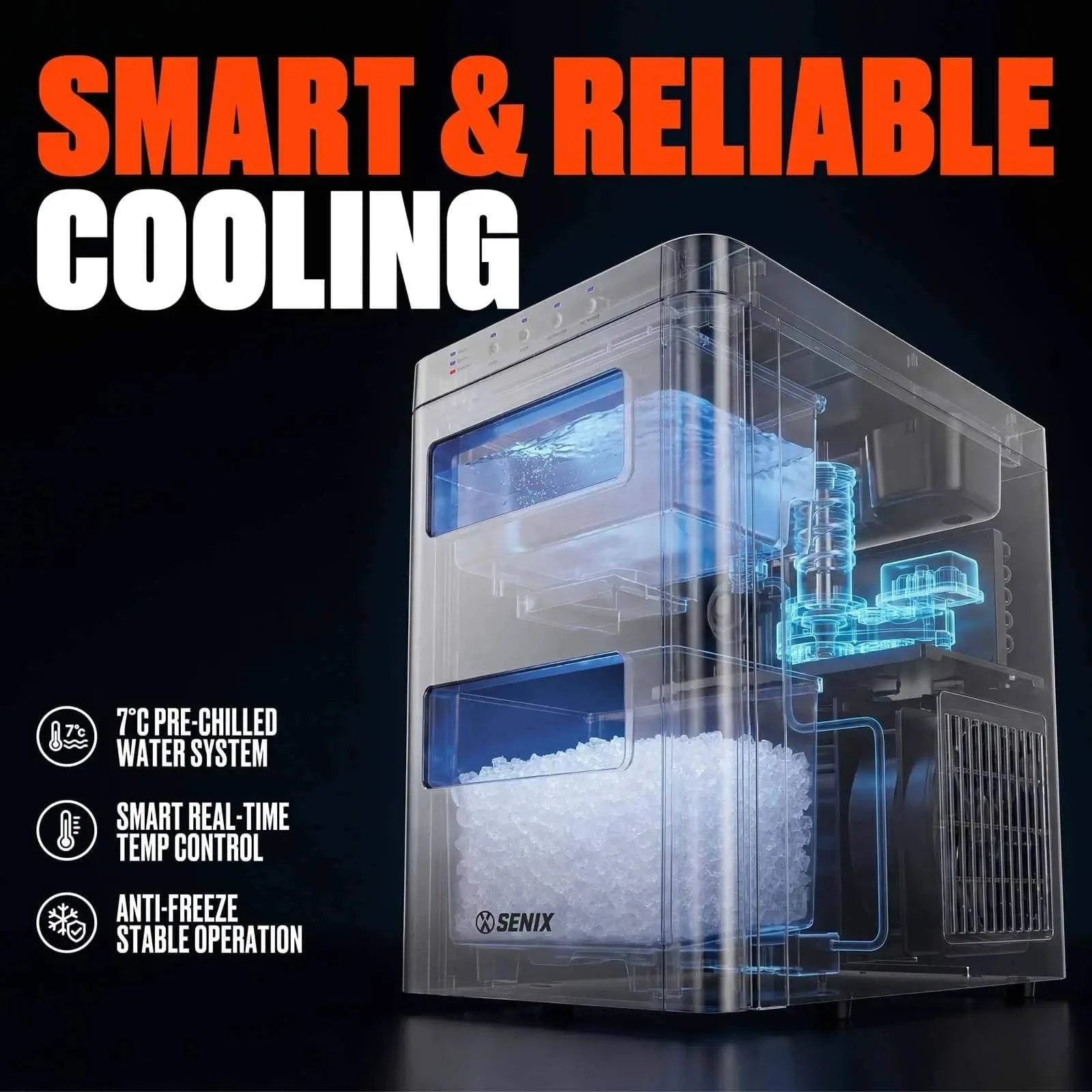 Countertop Nugget Ice Maker with Chilled Water Dispenser, 2L + 1L Water Tank, 1.2kg Ice Basket, Self-Cleaning