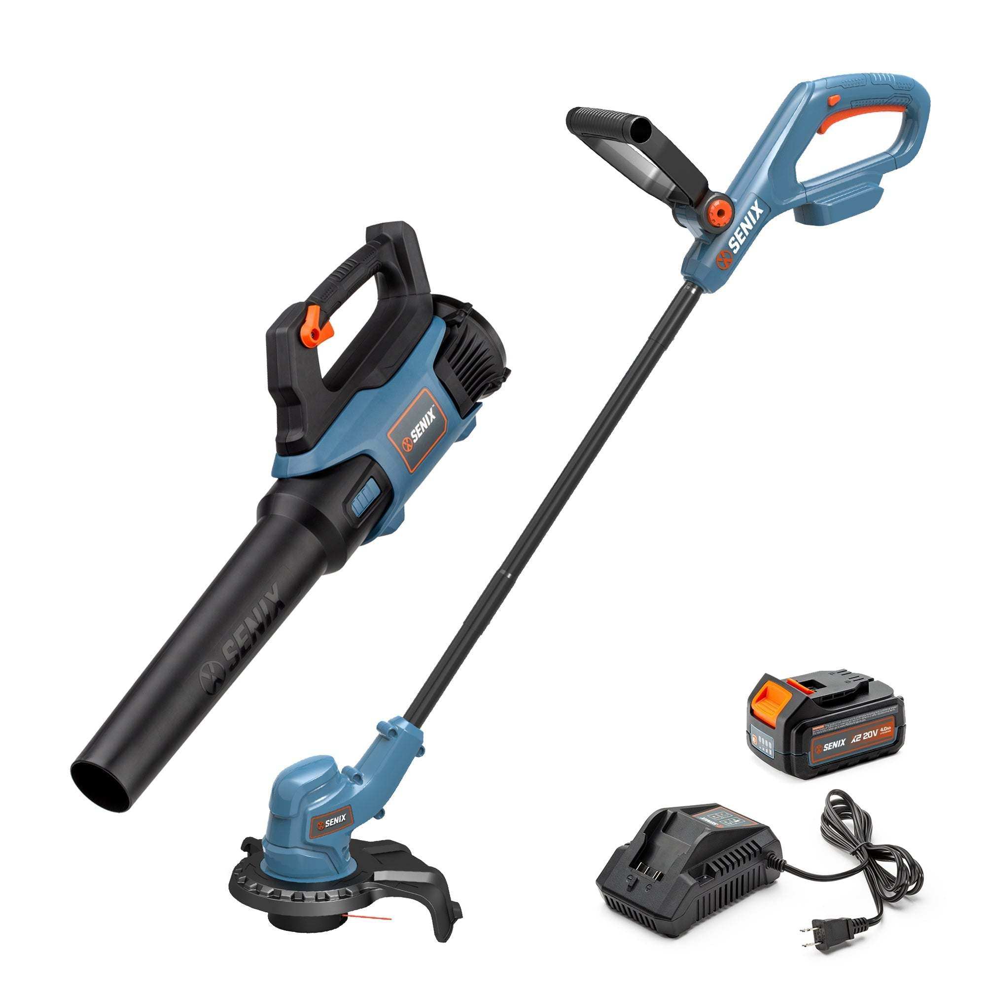 SENIX 3-in-1 Gas Lawn Mower and 20V Cordless String Trimmer & Leaf Blower Combo Kit, 21-Inch 144cc Push Mower with 4.0 Ah Battery & Charger Included