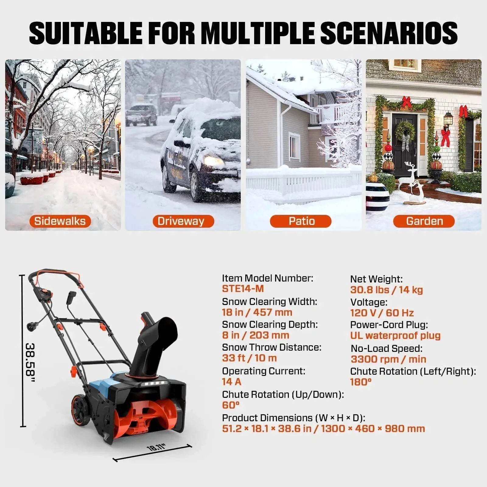 14 Amp 18" Corded Electric Snow Blower