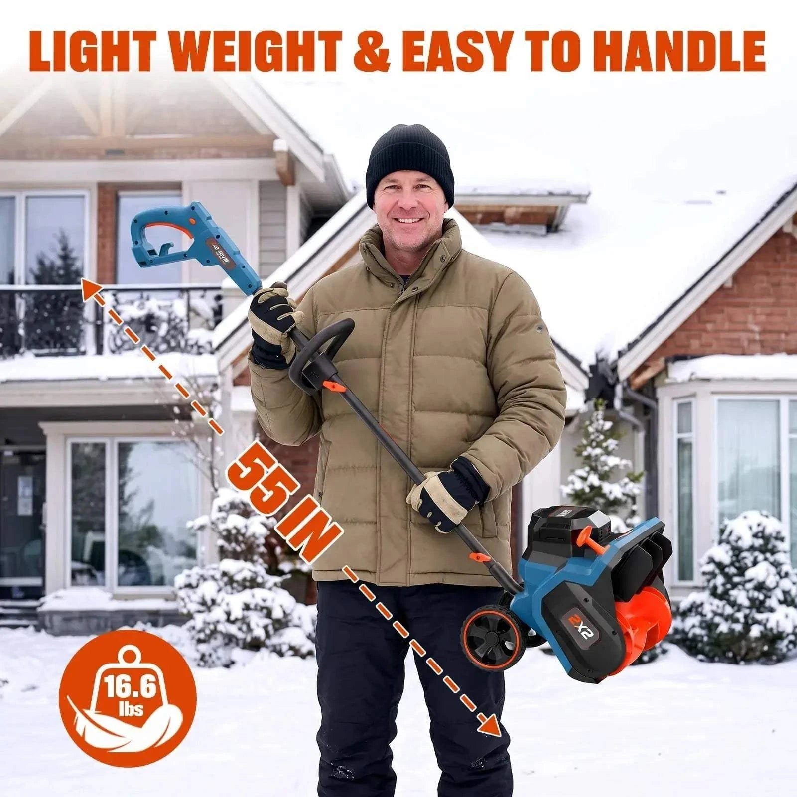 SENIX 2X2 40V Max 15-Inch Cordless Snow Shovel, Brushless, 2*5.0Ah Batteries & 2*Chargers Included STX2-M2