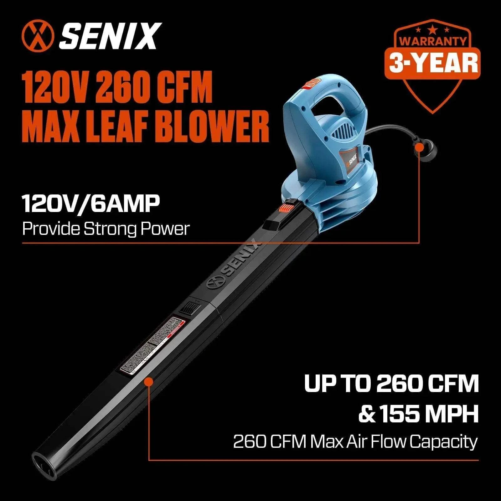 SENIX 21'' 144cc 2-IN-1 4-Cycle Gas Push Lawn Mower & 6 Amp Corded Electric Leaf Blower Combo Kit