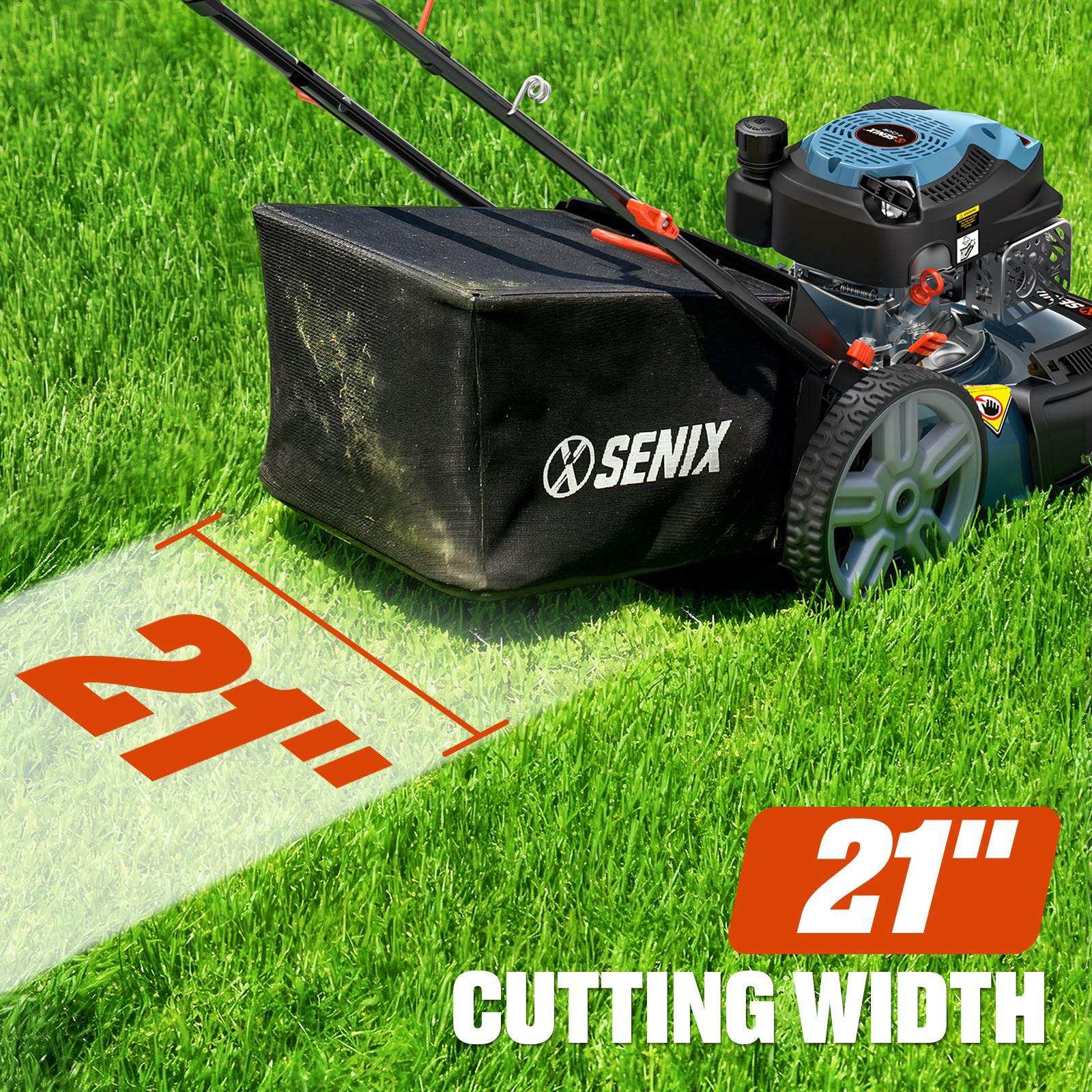 SENIX 3-in-1 Gas Lawn Mower and 20V Cordless String Trimmer & Leaf Blower Combo Kit, 21-Inch 144cc Push Mower with 4.0 Ah Battery & Charger Included