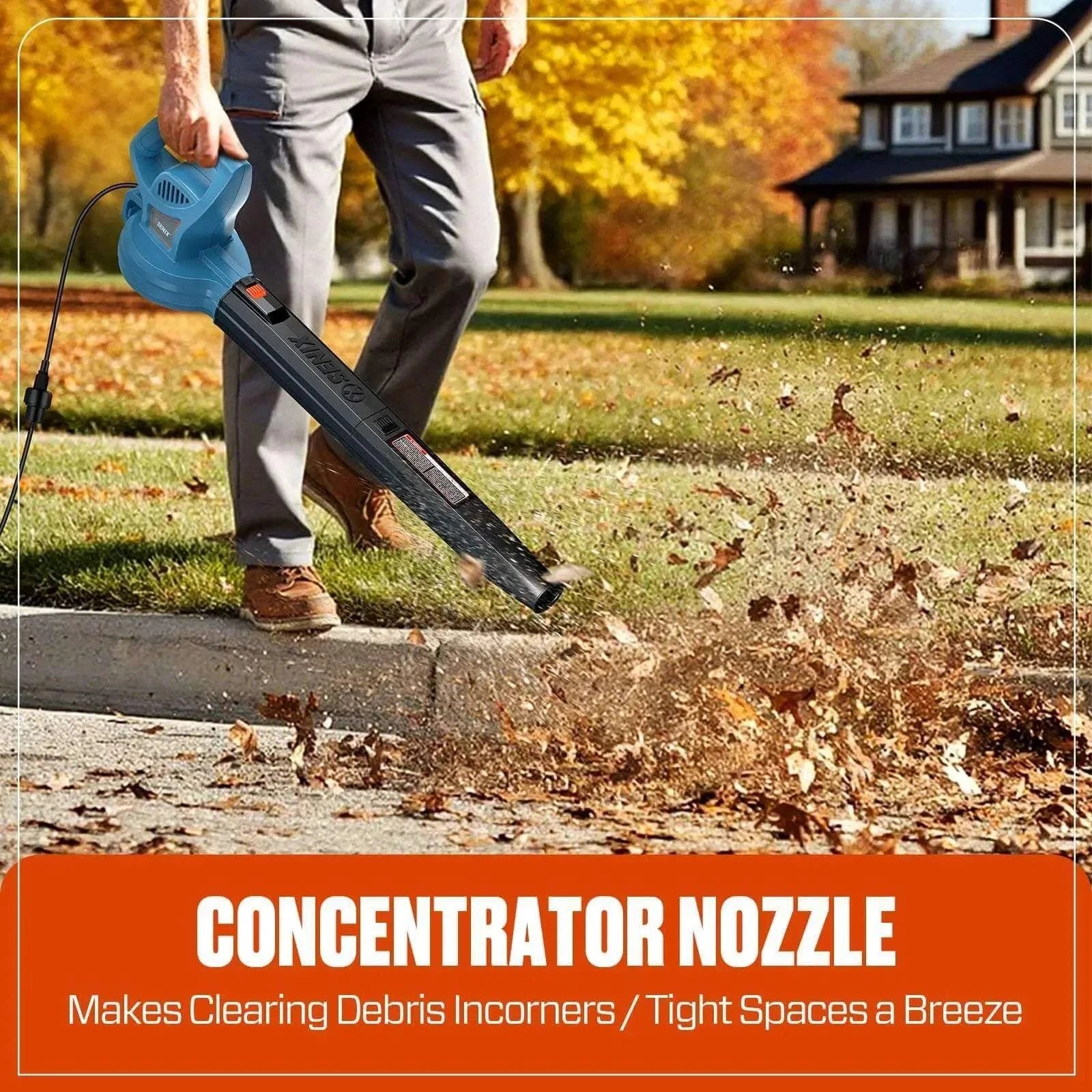 SENIX 21'' 144cc 2-IN-1 4-Cycle Gas Push Lawn Mower & 6 Amp Corded Electric Leaf Blower Combo Kit