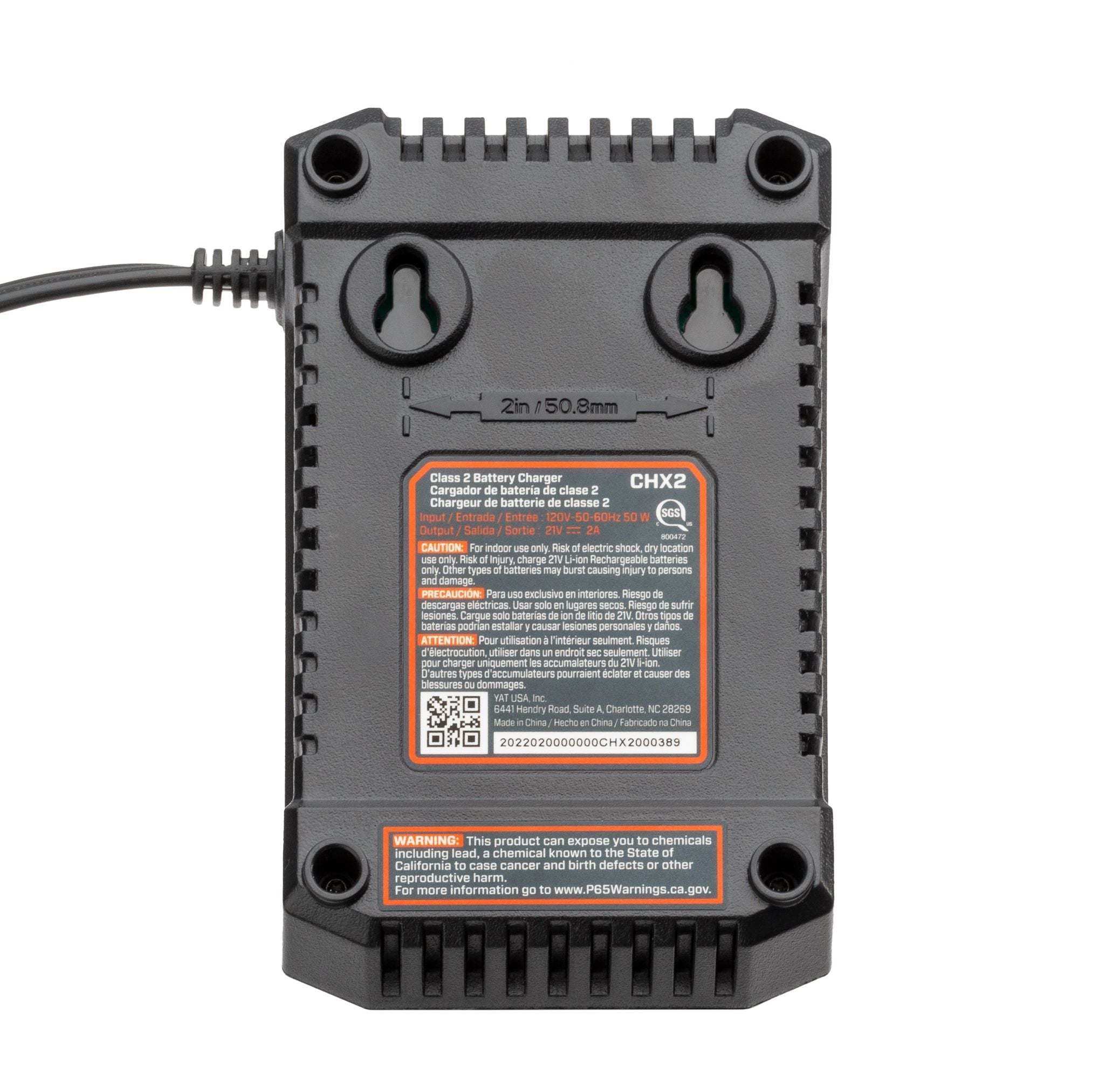X2 20V Max 2 Amp Charger, CHX2 | Chargers | SENIX Tools